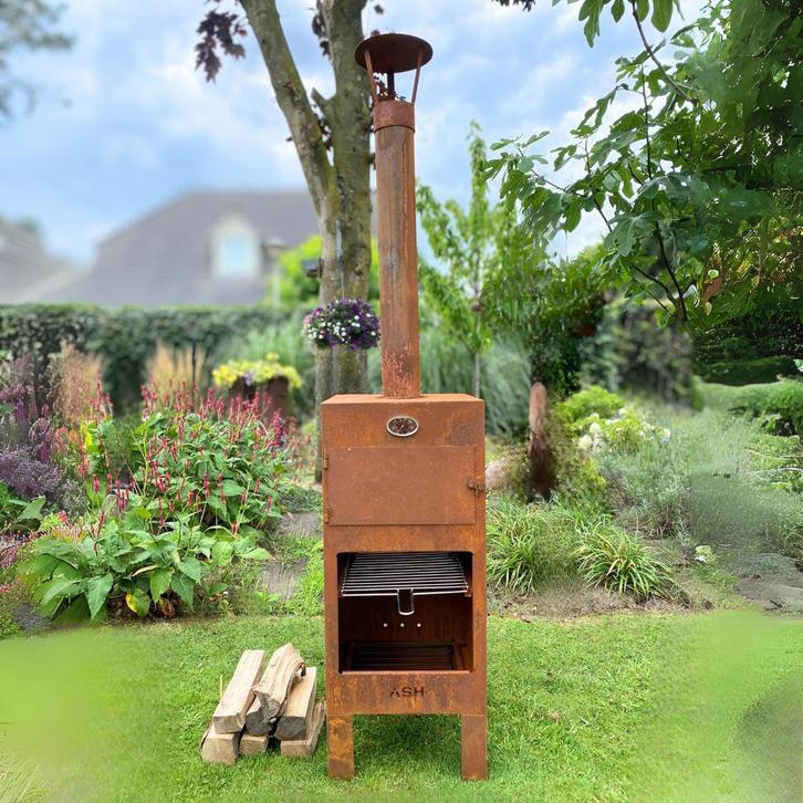 ASH Tuinhaard met Pizza Oven en BBQ van Cortenstaal, Tuin en Terras, Buitenkeukens, Houtskool, Nieuw, Verzenden