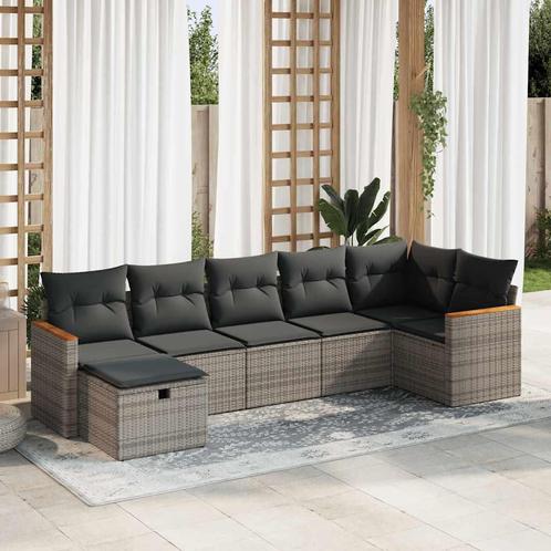 vidaXL 7-delige Loungeset met kussens poly rattan grijs, Tuin en Terras, Tuinsets en Loungesets, Loungeset, Nieuw, 7 zitplaatsen