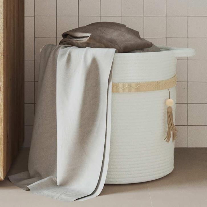vidaXL Opbergmand Ø 38x36 cm katoen wit, Huis en Inrichting, Woonaccessoires | Schalen en Manden, Nieuw, Verzenden