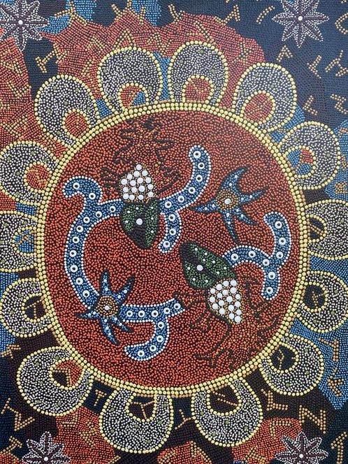 Schilderij 76cm in Aboriginal Dots Art Stijl (Zonder, Antiek en Kunst, Kunst | Niet-Westerse kunst