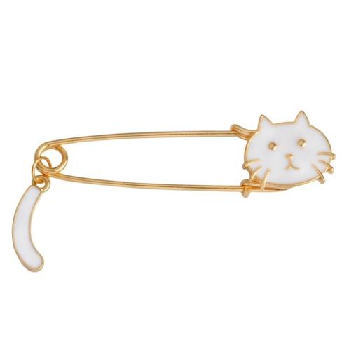 Fako Bijoux® - Sierspeld / Sjaalspeld - Kat Met Staart - Wit, Sieraden, Tassen en Uiterlijk, Broches, Verzenden