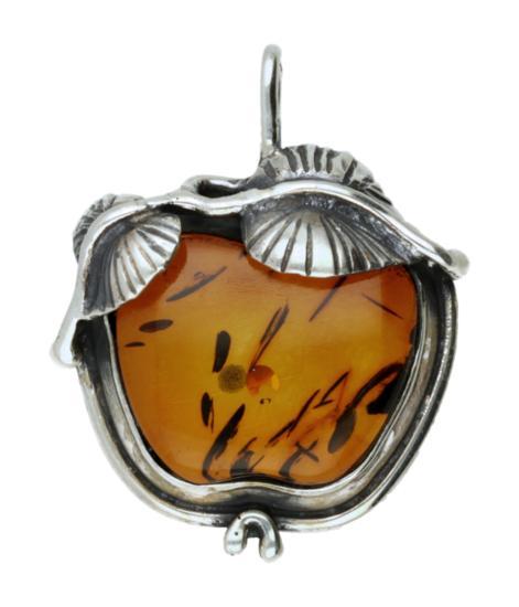 Zilveren Barnsteen appel kettinghanger, Sieraden, Tassen en Uiterlijk, Kettinghangers, Verzenden