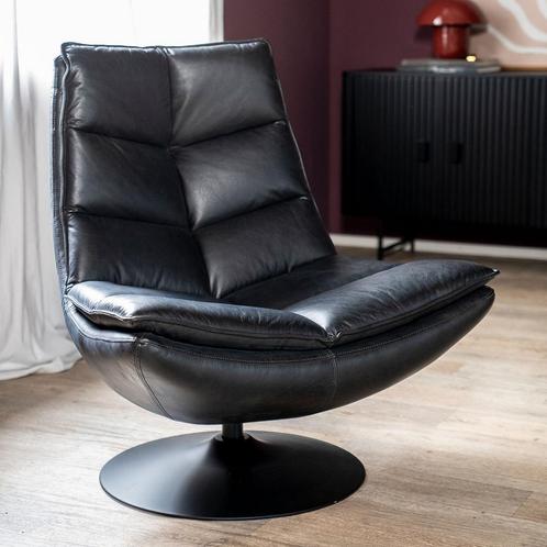 *WOONWINKEL* Eleonora Sven Draaifauteuil Zwart Leder, Huis en Inrichting, Fauteuils, Nieuw, Leer, Verzenden