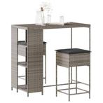 vidaXL 3-delige Tuinbarset met kussens poly rattan grijs, Tuin en Terras, Tuinsets en Loungesets, Verzenden, Nieuw, Rotan, 2 zitplaatsen