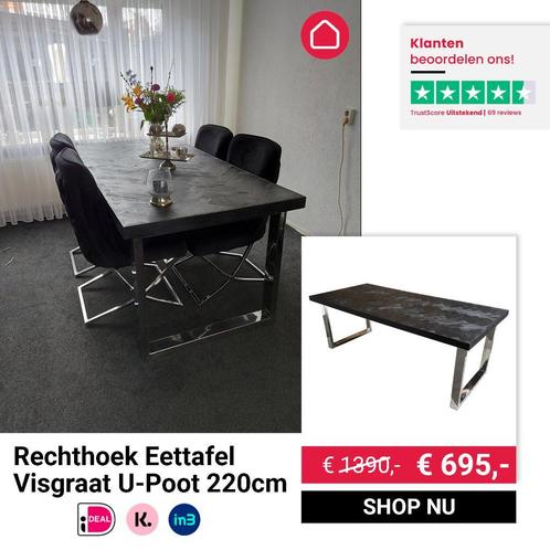 50% KORTING!!! Rechthoek Tafel Zwart Visgraat 220CM, Huis en Inrichting, Tafels | Eettafels, Nieuw, Overige houtsoorten, Overige materialen