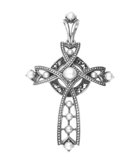 Zilveren Kruis bewerkt met parels kettinghanger, Sieraden, Tassen en Uiterlijk, Kettinghangers, Verzenden