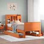 vidaXL Bed met boekenkast zonder matras grenenhout wasbruin, Verzenden, Nieuw, Bruin, Hout