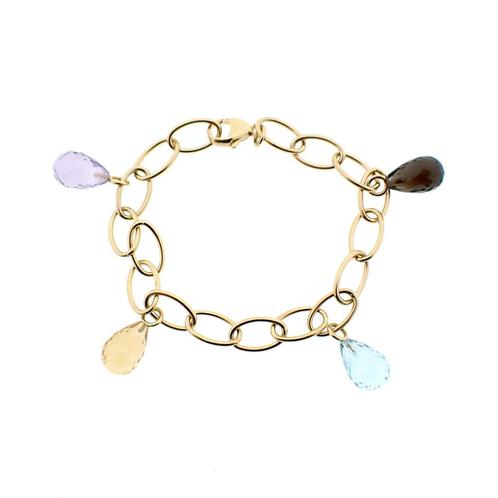Gouden schakel armband met topaas en rookkwarts | 18 cm, Sieraden, Tassen en Uiterlijk, Armbanden, Overige kleuren, Gebruikt, Met edelsteen