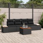 vidaXL 5-delige Loungeset voor Buiten met Kussens Zwart Poly, Tuin en Terras, Verzenden, Nieuw, Rotan, Loungeset