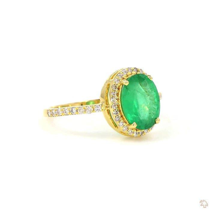 Statement ring - 14 karaat Geel goud - 1.71ct. tw. Smaragd -, Sieraden, Tassen en Uiterlijk, Antieke sieraden