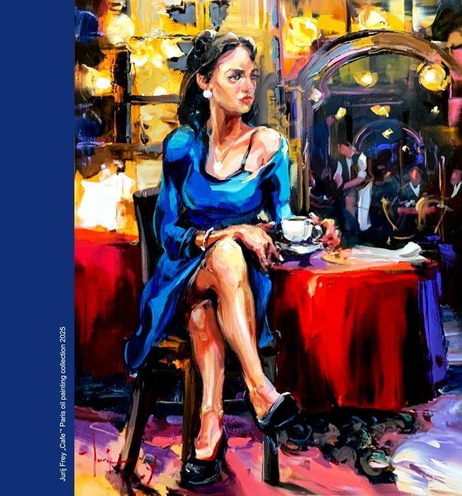 Jurij Frey - Café , Paris (Collection 2025), Antiek en Kunst, Kunst | Schilderijen | Modern