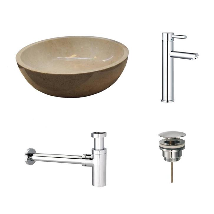 Sani Royal Natuurstenen Waskomset Beige Marmer, Doe-het-zelf en Verbouw, Sanitair
