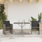 vidaXL 3-delige Bistroset met kussens poly rattan grijs, Verzenden, Nieuw, Rotan