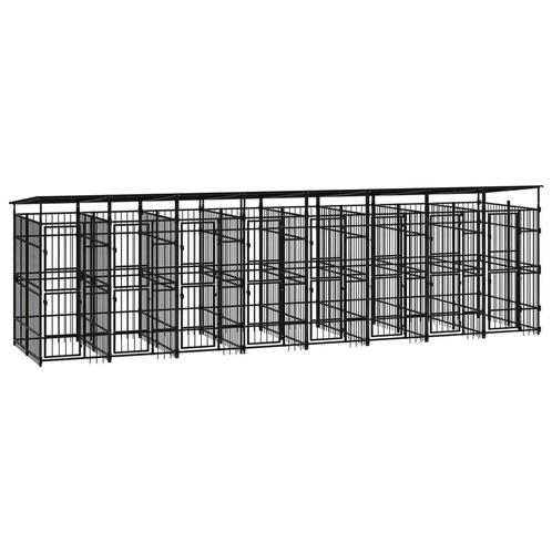 vidaXL Hondenkennel met dak 14,75 m² staal, Dieren en Toebehoren, Honden-accessoires, Nieuw, Verzenden