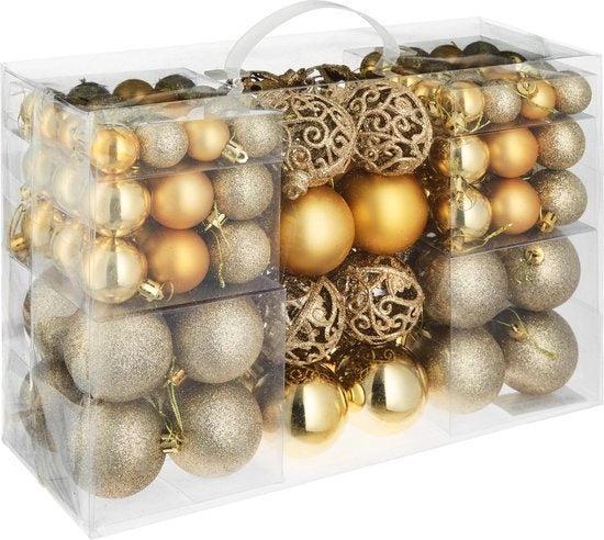 2dekans | tectake - Set van 100 kerstballen goud - 403323, Diversen, Kerst, Zo goed als nieuw, Ophalen of Verzenden