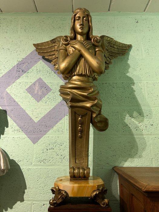 sculptuur, Grote houten engel met gespreide vleugels op, Antiek en Kunst, Antiek | Keramiek en Aardewerk