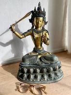 Manjushri-beeld - Nepal - Gepatineerd brons, verguld brons -, Antiek en Kunst