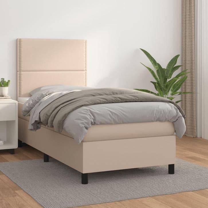 vidaXL Boxspring met matras kunstleer cappuccinokleurig, Huis en Inrichting, Slaapkamer | Bedden, 90 cm, 190 cm of minder, Bruin