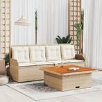 vidaXL 3-delige Loungeset met kussens poly rattan beige, Verzenden, Nieuw, Rotan, Loungeset