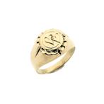 Gouden heren pinkring met harten gravering, Gebruikt, Overige kleuren, Heer, Ophalen of Verzenden