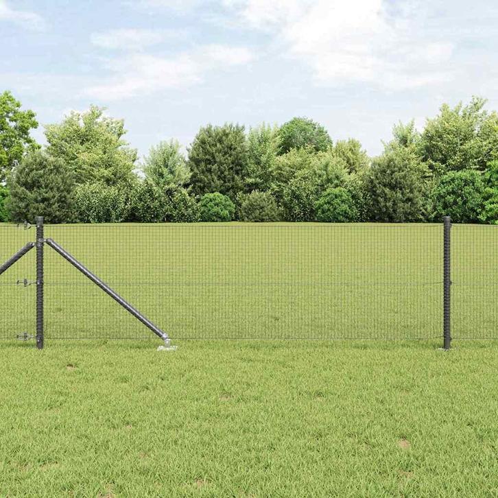 vidaXL Hecke met palen Grijs 0.5 x 100 m Staal, Tuin en Terras, Schuttingen, Nieuw, IJzer, Verzenden