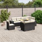 vidaXL 9-delige Loungeset met kussens poly rattan zwart, Verzenden, Nieuw, Rotan, Loungeset