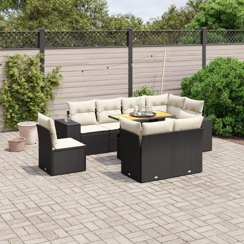 vidaXL 9-delige Loungeset met kussens poly rattan zwart, Tuin en Terras, Tuinsets en Loungesets, Loungeset, Nieuw, Rotan, Verzenden