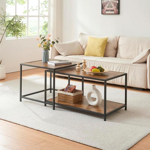 Salontafelset Kurghore 2-delig zwart en donker eikenkleurig, Huis en Inrichting, Tafels | Bijzettafels, Nieuw, Verzenden