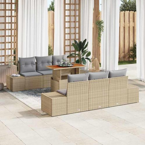 vidaXL Tuin Eetset met kussen 7 pcs Beige en Grijs 100 x 55, Tuin en Terras, Tuinsets en Loungesets, Nieuw, Rotan, Verzenden