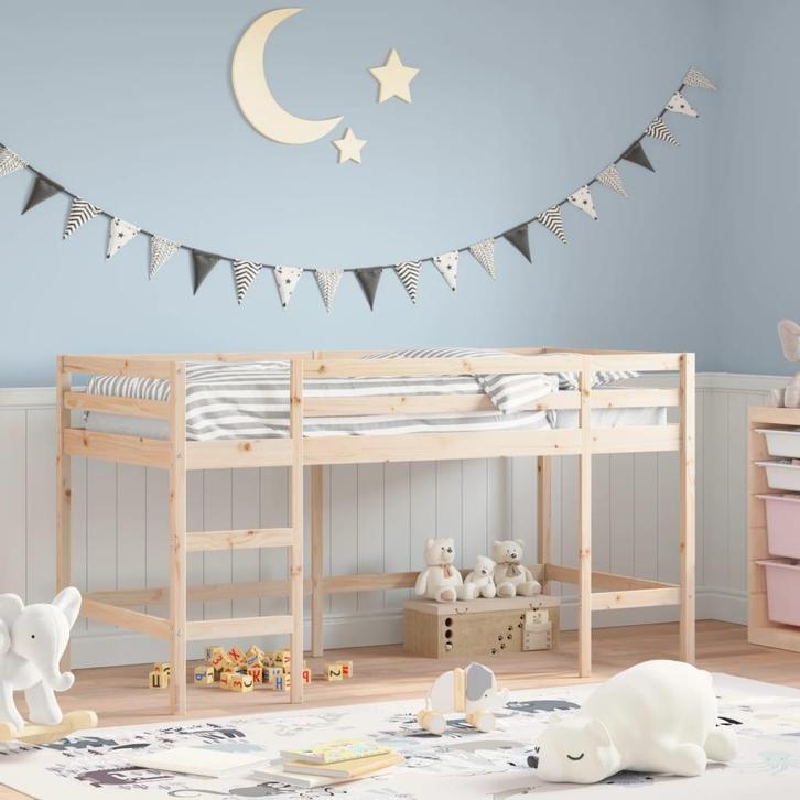 vidaXL Kinderhoogslaper met ladder 80x200 cm massief, Huis en Inrichting, Slaapkamer | Bedden, 80 cm, 200 cm, Bruin, Eenpersoons