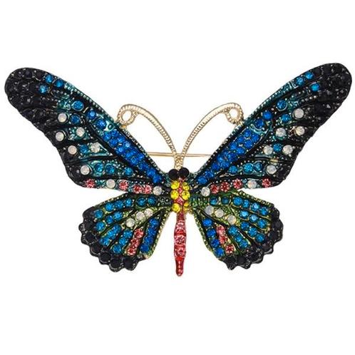 Fako Bijoux® - Broche - Vlinder - 76x44mm - Blauw/Groen, Sieraden, Tassen en Uiterlijk, Broches, Verzenden