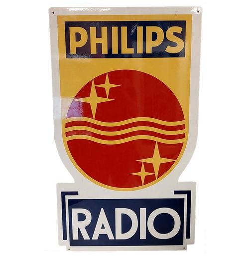 Dubbelzijdig Philips Radio Vintage Emaille Bord - 92 x 53cm, Verzamelen, Merken en Reclamevoorwerpen, Ophalen