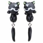 Fako Bijoux® - Oorbellen - Dansende Kat - Zwart/Geel, Verzenden, Nieuw