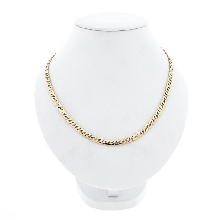 Bicolor gouden fantasie schakelketting, Sieraden, Tassen en Uiterlijk, Kettingen, Overige kleuren, Gebruikt, Goud, Ophalen of Verzenden