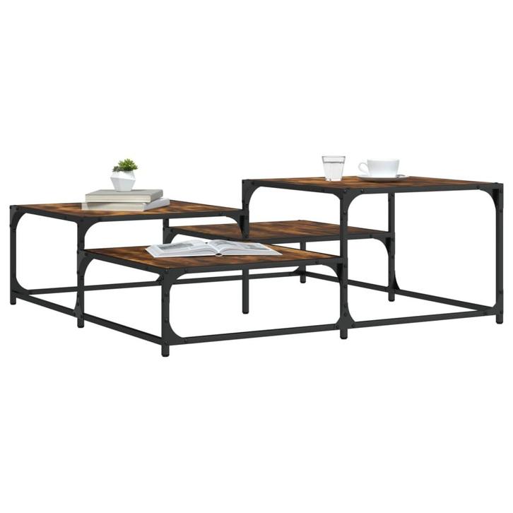 vidaXL Salontafel 107x107x40 cm bewerkt hout gerookt, Huis en Inrichting, Tafels | Salontafels, 100 tot 150 cm, Vierkant, Nieuw