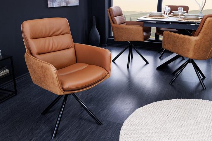 Draaibare designstoel BIG GEORGE cognac echt lederen, Huis en Inrichting, Stoelen, Ophalen of Verzenden