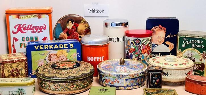 Oude Vintage Blikken - Droste - Douwe Egberts - AH etc. etc., Verzamelen, Blikken, Overige, Gebruikt, Overige merken, Ophalen of Verzenden