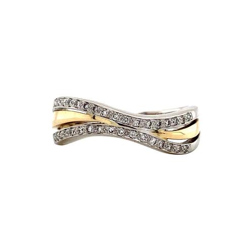 Bicolour gouden ring met diamant 14 krt, Sieraden, Tassen en Uiterlijk, Ringen, Wit, Zo goed als nieuw, Goud, Verzenden