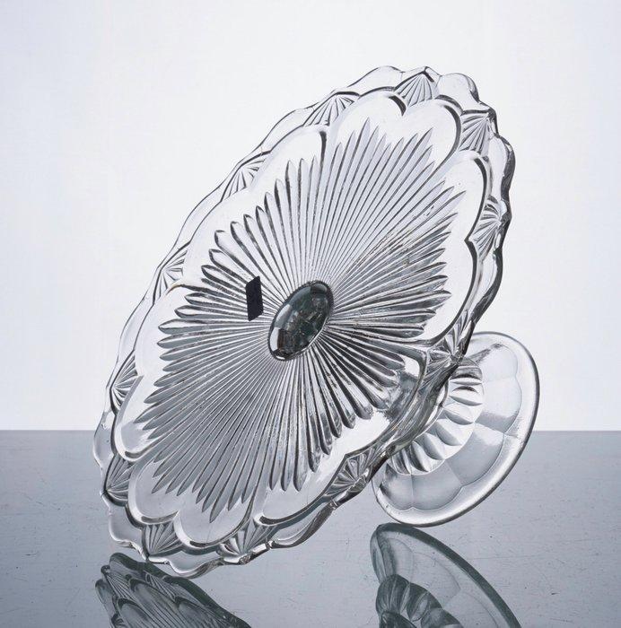 Taartschaal - Transparante art deco taartschaal op voet -, Antiek en Kunst, Kunst | Designobjecten