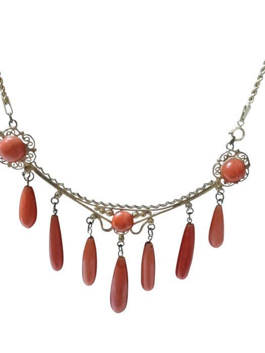 Halsketting - 18 karaat Geel goud, Brons Bloedkoraal -, Sieraden, Tassen en Uiterlijk, Kettingen