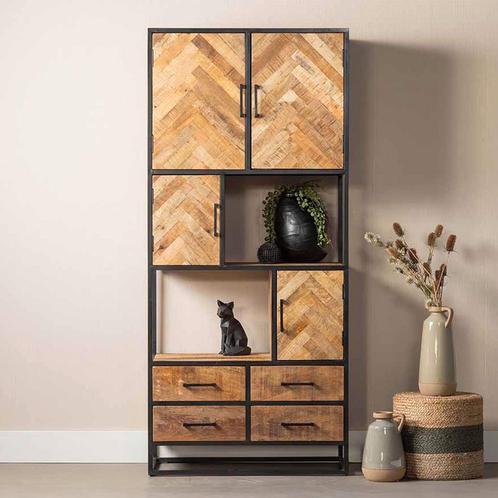 Vakkenkast Mangohout Gwenn 90 cm, Huis en Inrichting, Kasten | Boekenkasten, 25 tot 50 cm, Nieuw, Overige houtsoorten, 200 cm of meer