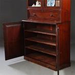 Hoge boekenkast mahonie met archiefklep en prachtig oud gla, Ophalen of Verzenden