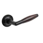 Deurklinken Retro palissander geveerd in mat zwart met ro..., Doe-het-zelf en Verbouw, Hang- en Sluitwerk, Ophalen of Verzenden