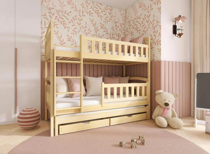 Stapelbed met Lade Bas - 3-persoons - 90 x 200 - Hout, Kinderen en Baby's, Kinderkamer | Stapelbedden en Hoogslapers, Stapelbed