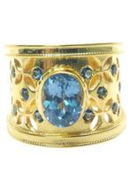 Zonder minimumprijs - Ring - 9 kt. Zilver, Geel goud Saffier, Nieuw