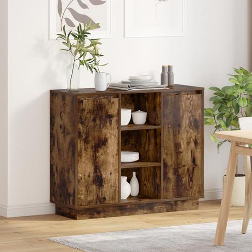 vidaXL Dressoir met LED Rook Eiken 90x32x75 cm Gemaakt van, Huis en Inrichting, Slaapkamer | Nachtkastjes, Nieuw, Minder dan 45 cm
