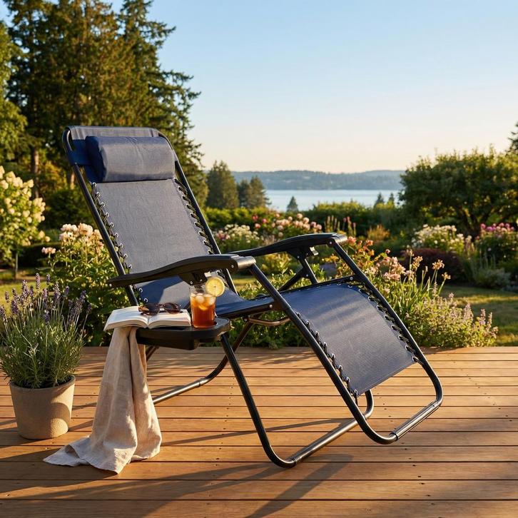 Blauwe Ligstoel Relax | Textileen Gaas | A-kwaliteit | Be..., Tuin en Terras, Ligbedden, Verstelbaar, Nieuw, Textileen, Ophalen of Verzenden