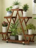 Plantenrek Verkoold Hout met Wielen - Bloempot Display, Verzenden, Nieuw