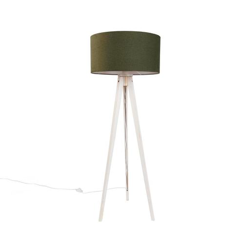 Vloerlamp tripod wit met stoffen kap donkergroen 50cm -, Huis en Inrichting, Lampen | Vloerlampen, Nieuw, Overige materialen, 100 tot 150 cm