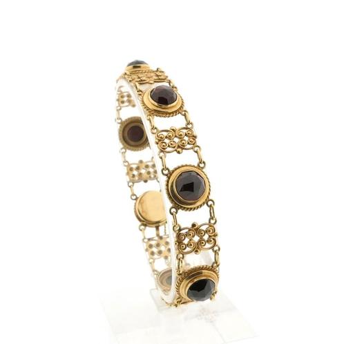 Vintage/antiek gouden bootjes armband met granaat | 19 cm, Sieraden, Tassen en Uiterlijk, Armbanden, Overige kleuren, Gebruikt
